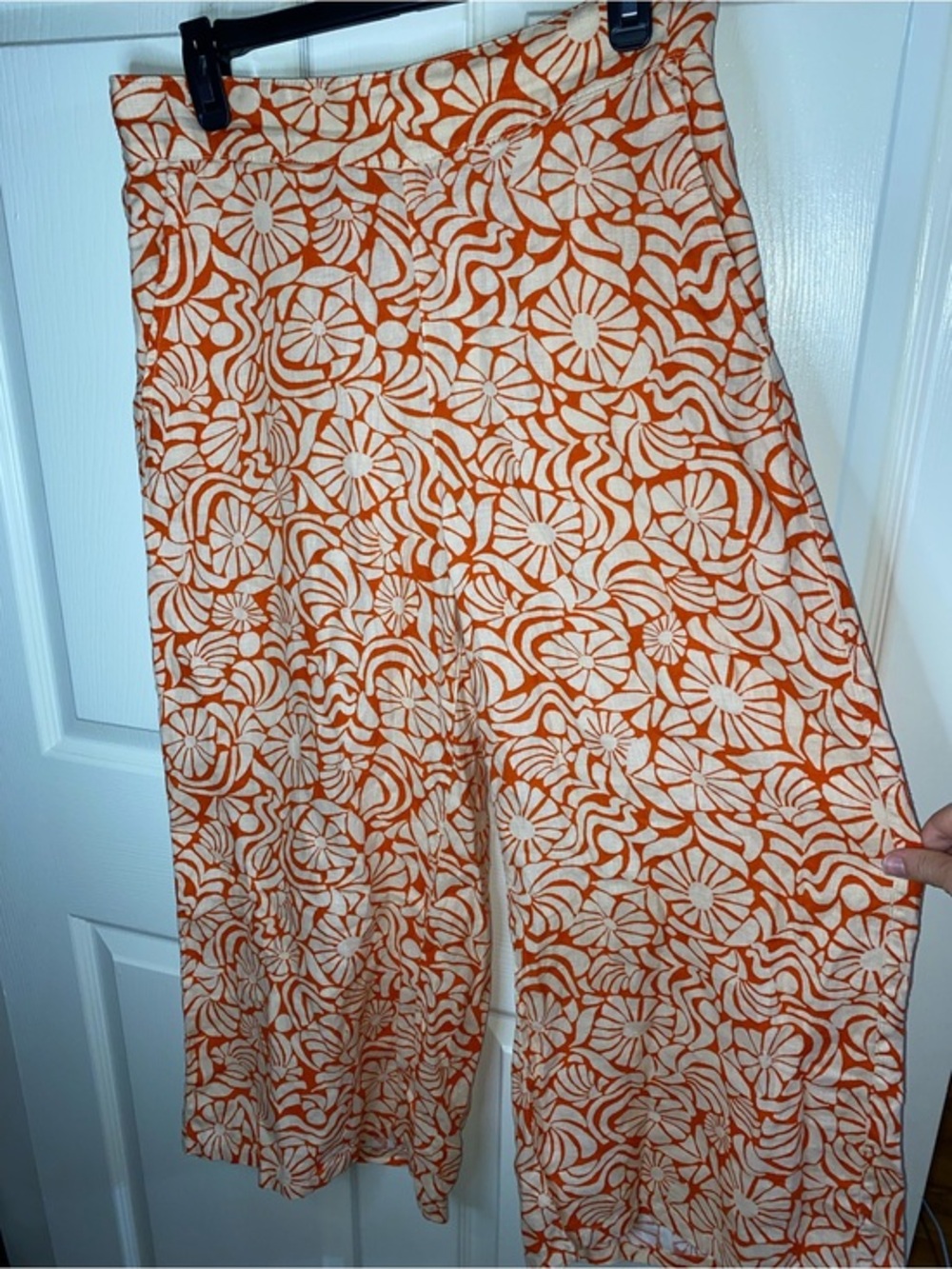 Rachel Zoe Orange & Cream Floral-Print Wide Leg Pants, 100% Linen Summer